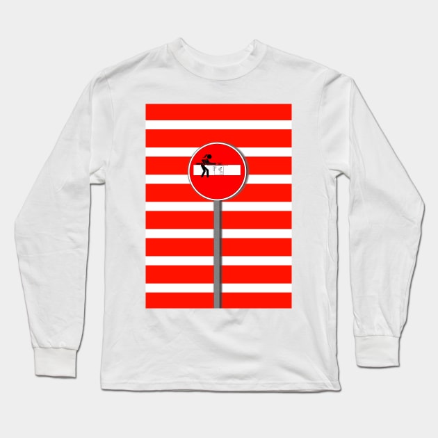 CARTOON Saw Mill NO ENTRY in red and white Long Sleeve T-Shirt by mister-john